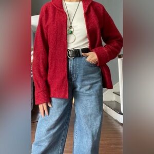 Red cardigan by Alexandra Bartlett